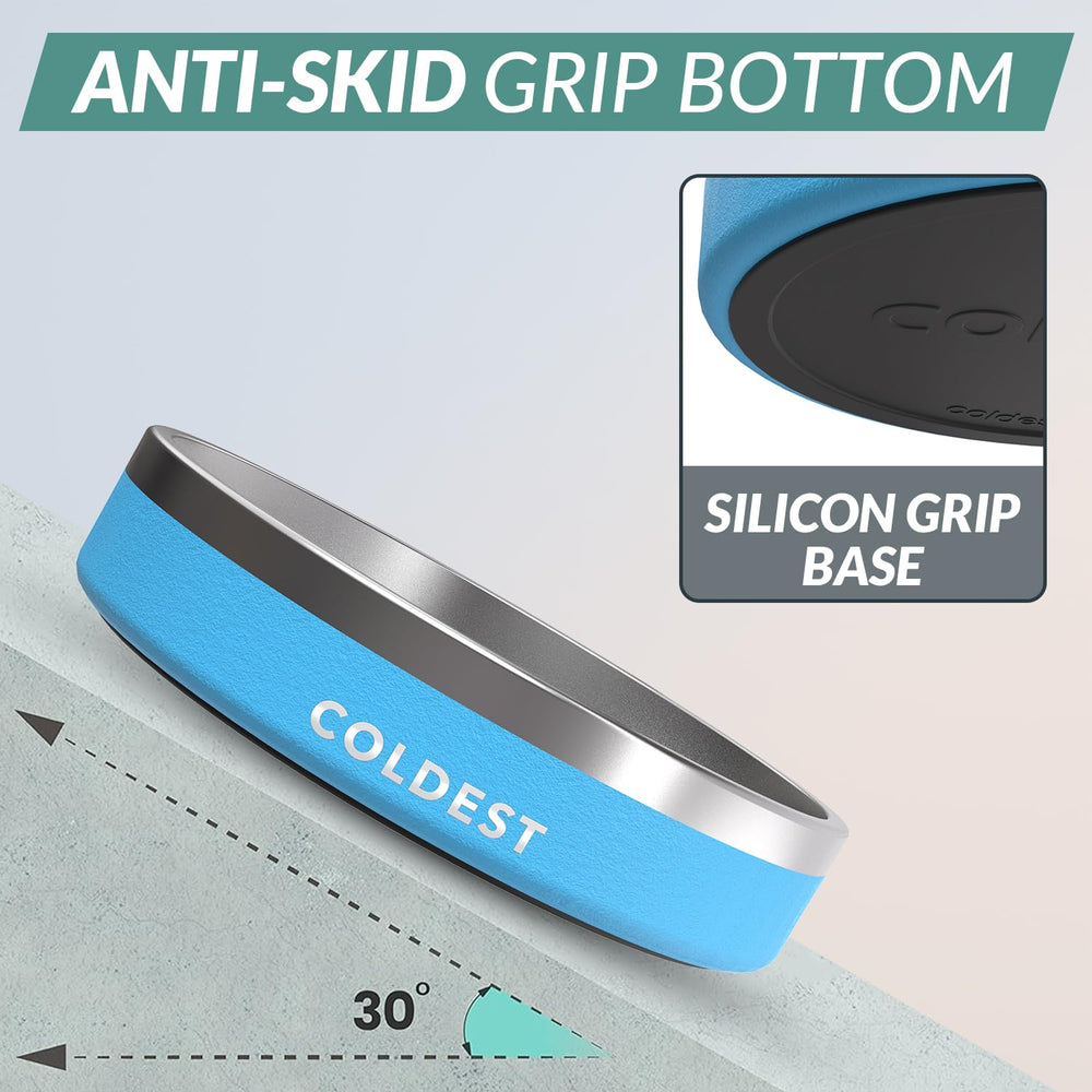 The Coldest Water dog bowl with triple-wall insulation keeps water cooler longer.