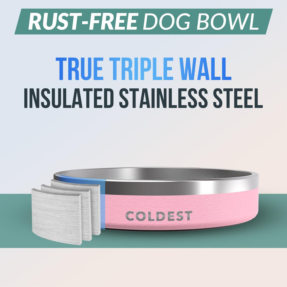 Coldest Water Coldest Dog Bowl triple-wall insulation helps keep water cool