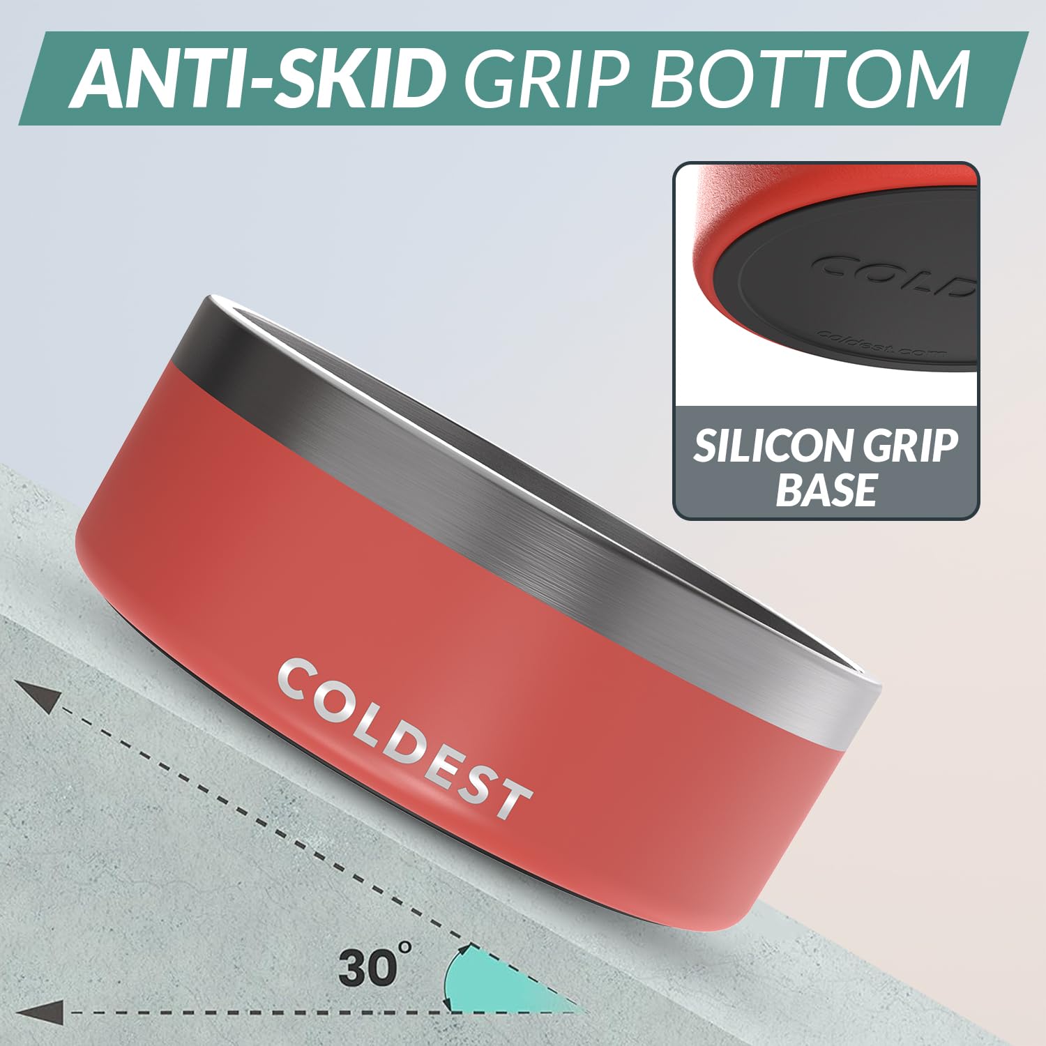 The Coldest Water dog bowl with true triple-wall insulation keeps water cooler longer.