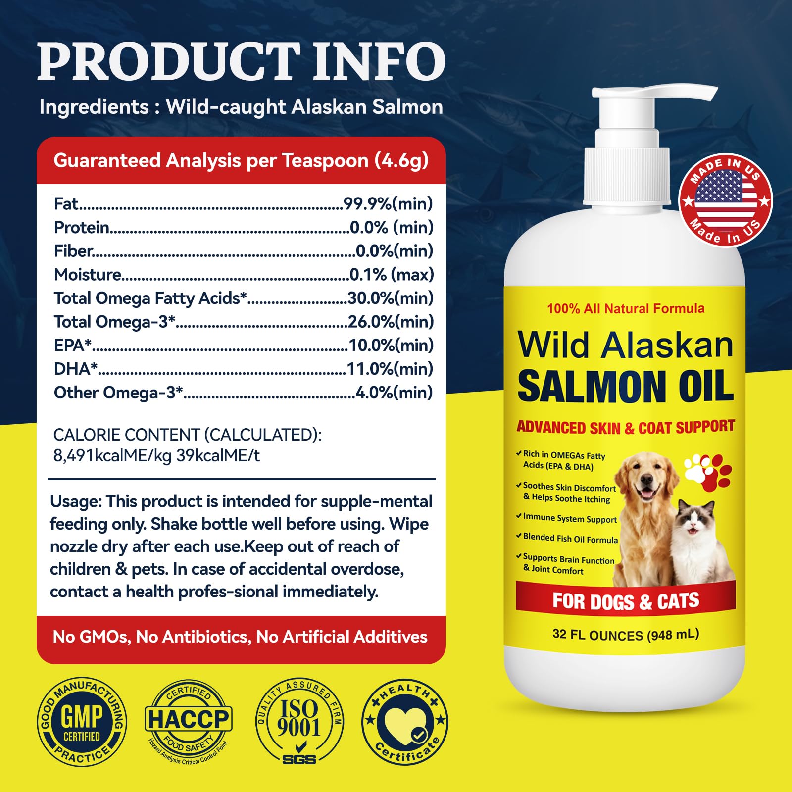 ColEaze Salmon Oil 32oz bottle suitable for households with multiple pets