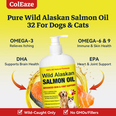 ColEaze Salmon Oil label closeup showing pure wild source for coat care