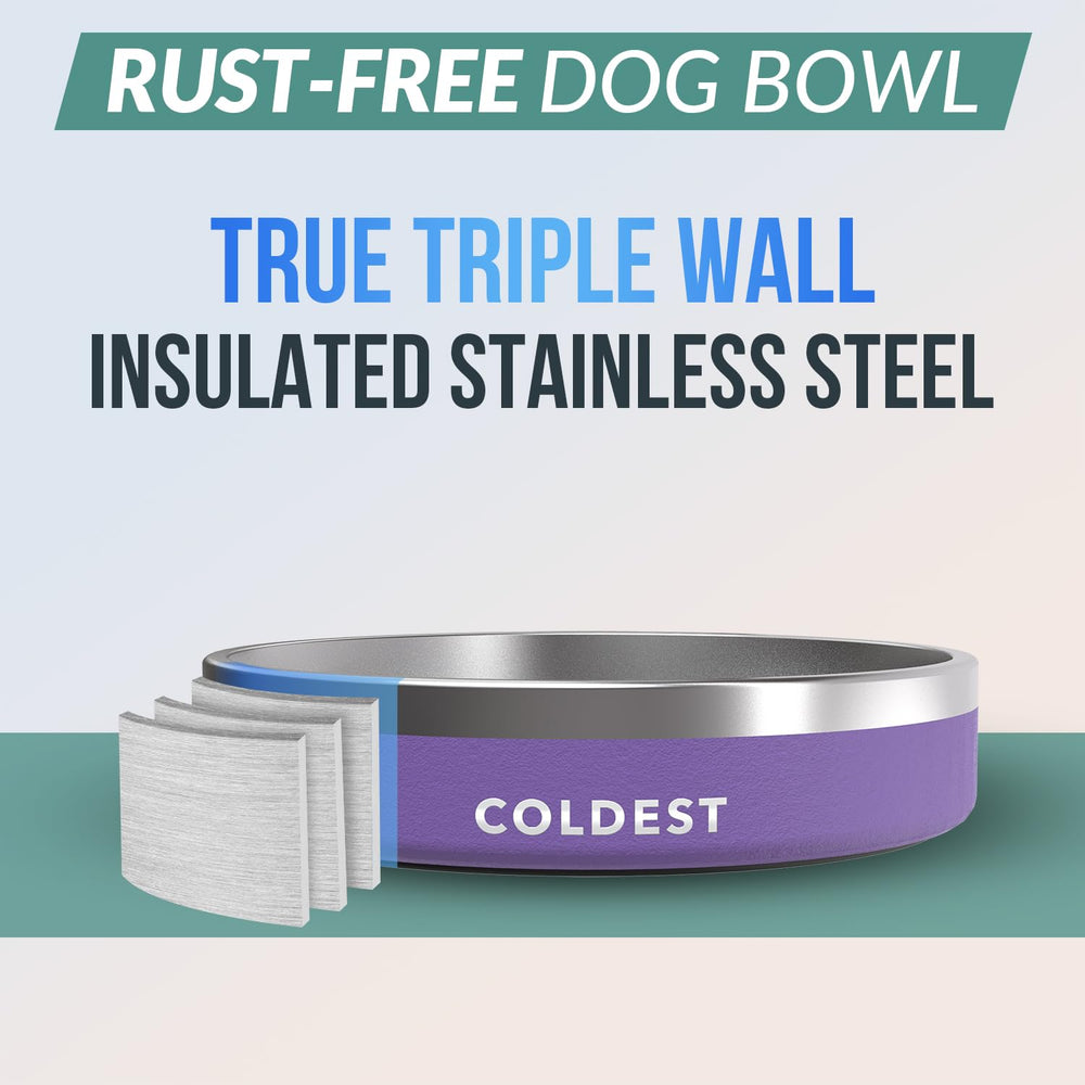 The Coldest Water coldest dog bowl triple-wall insulation preserves water temperature.