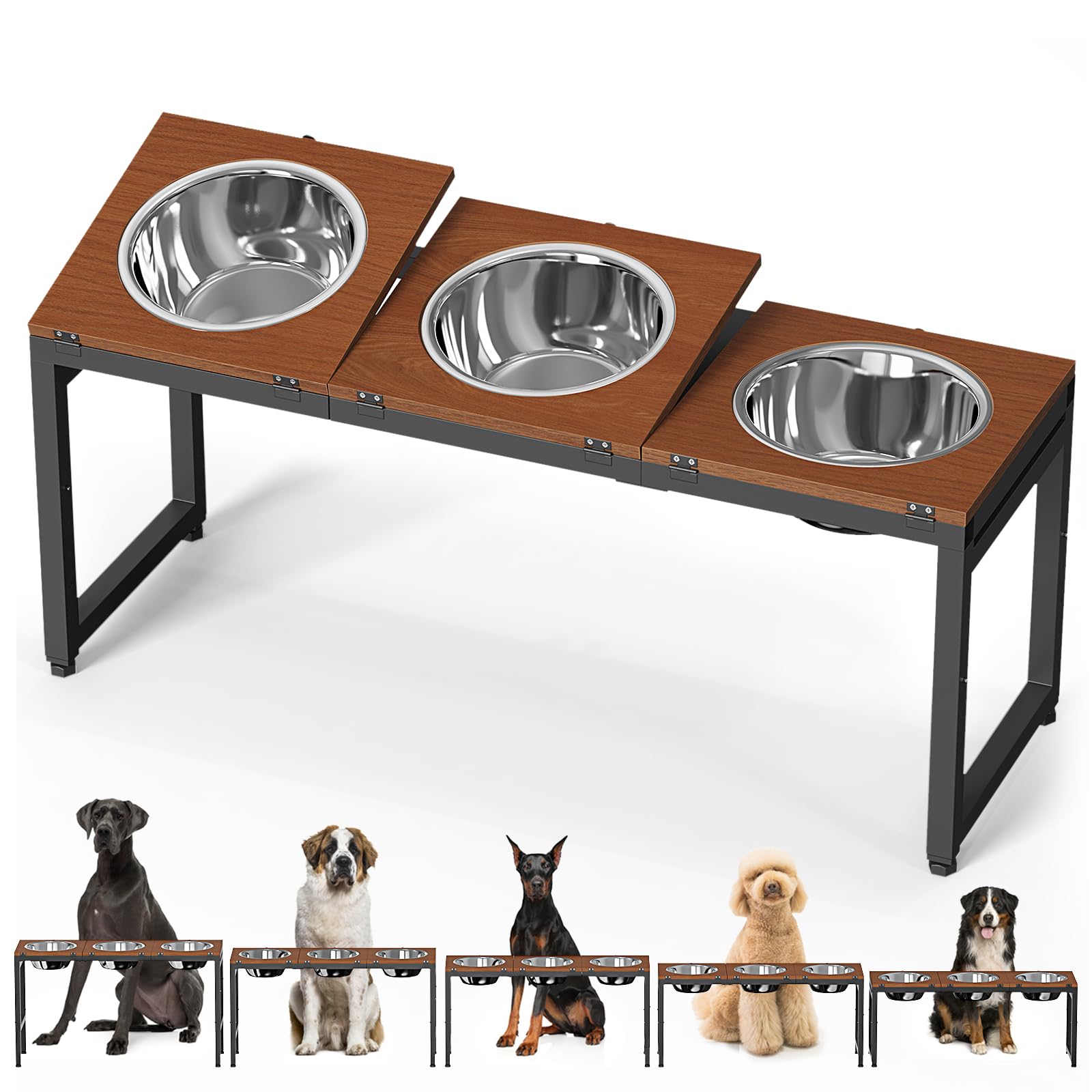 Colewin elevated stand with grained oak platform for comfortable meals