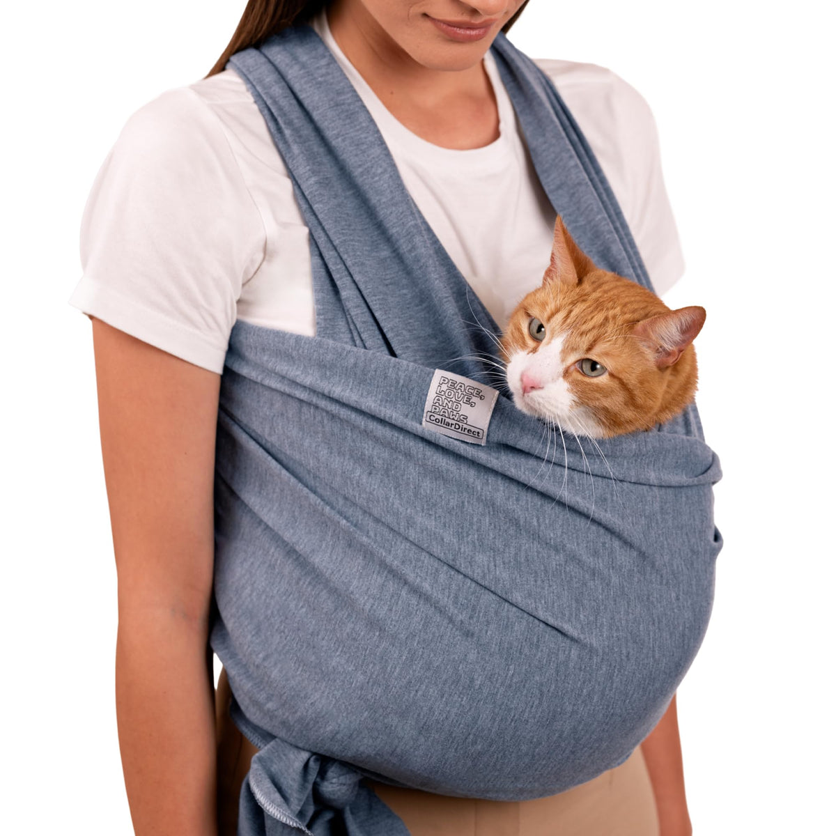 CollarDirect cat sling carrier gray large front view shows hands-free transport and secure fit.