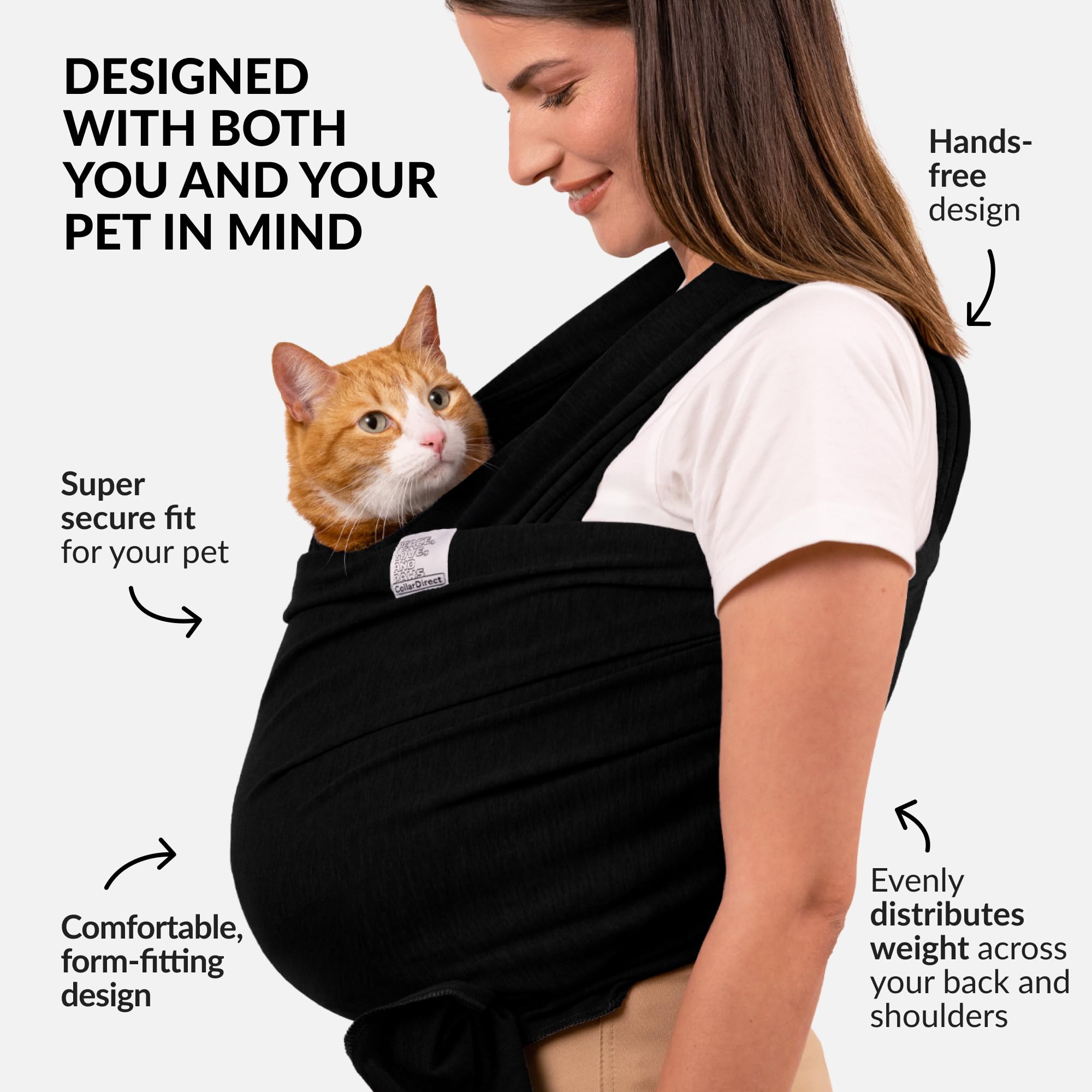 CollarDirect Cat Sling secure fit demonstrates snug design for anxious pets