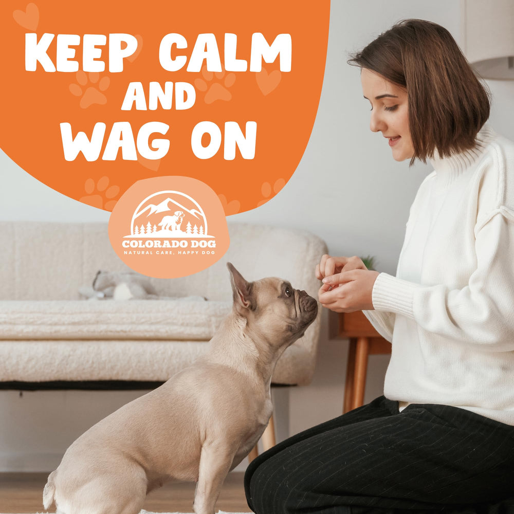 Colorado Dog hemp calming chews, USA-made, 350 mg per treat, emphasize quality.