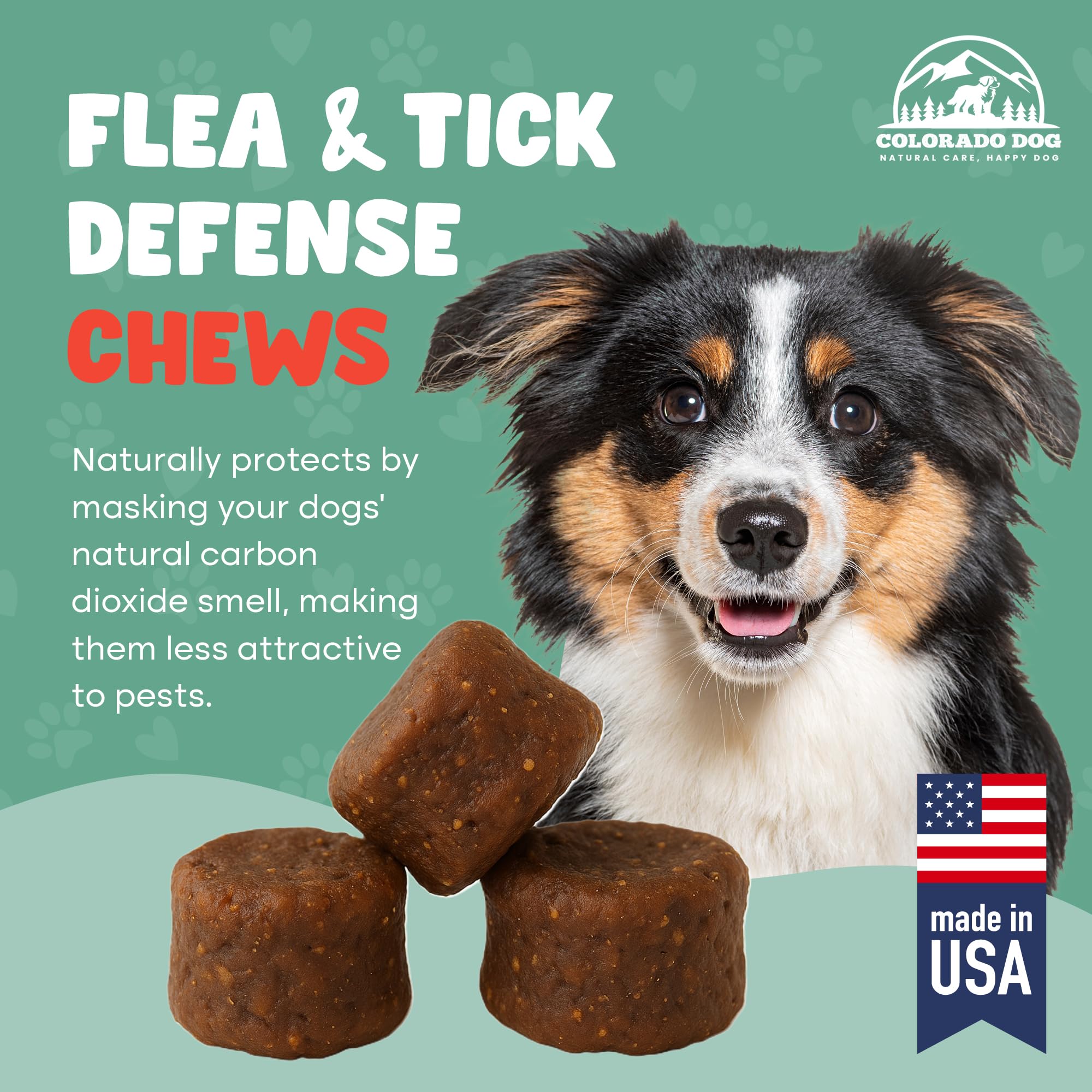 Colorado Dog bacon-flavor chews used during outdoor walks for pest prevention