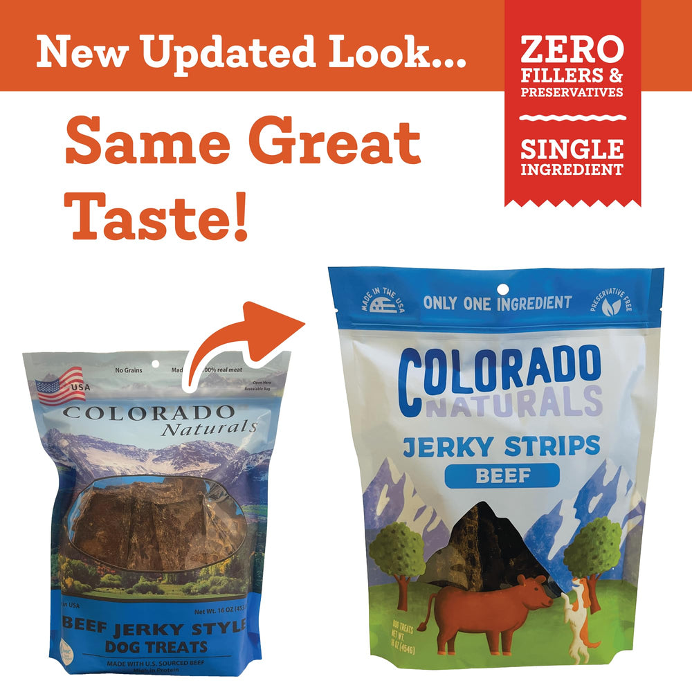 Colorado Naturals beef jerky strip dog snack collection for all sizes