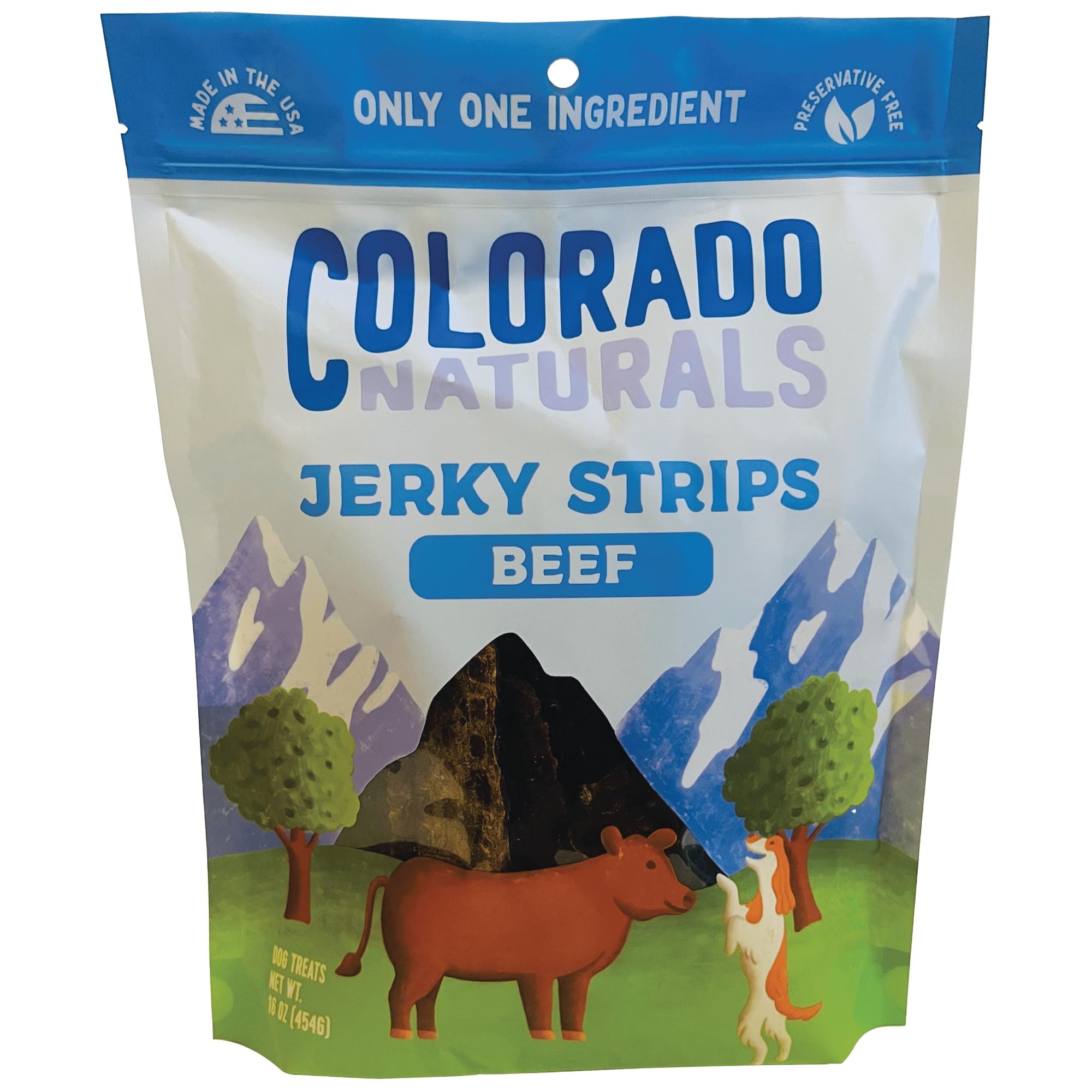 Colorado Naturals Beef Jerky Strip dog treat pack—high-protein reward for training