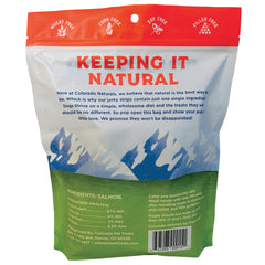 Close-up of Colorado Naturals salmon jerky strips texture and chew