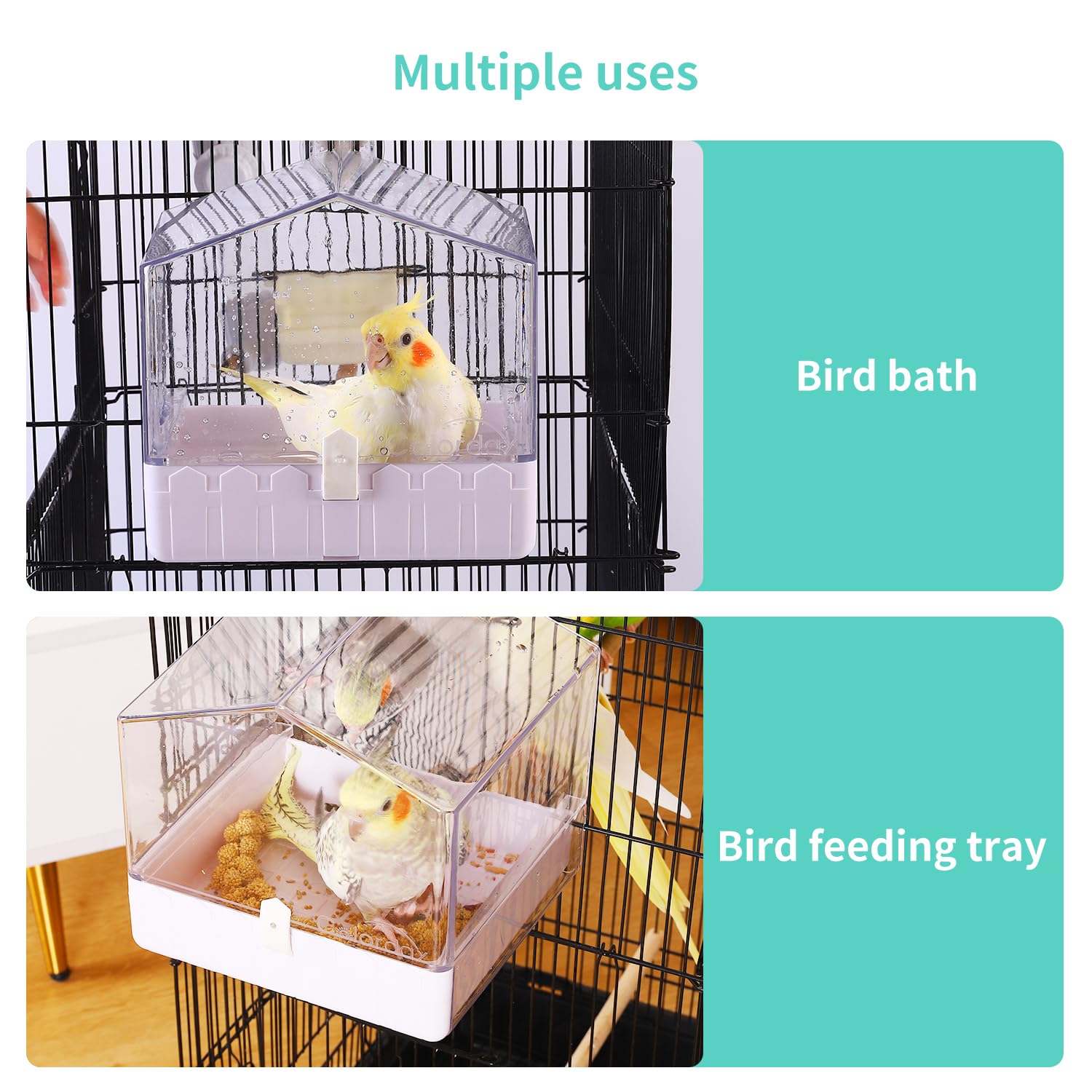 Versatile bath, play area and feeder for small to medium birds.