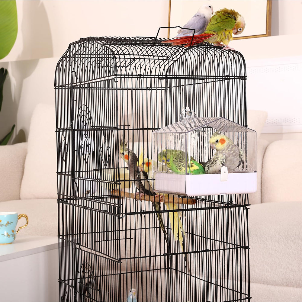 Spacious 6.7x6.7x7.74 inch bath fits many cages.