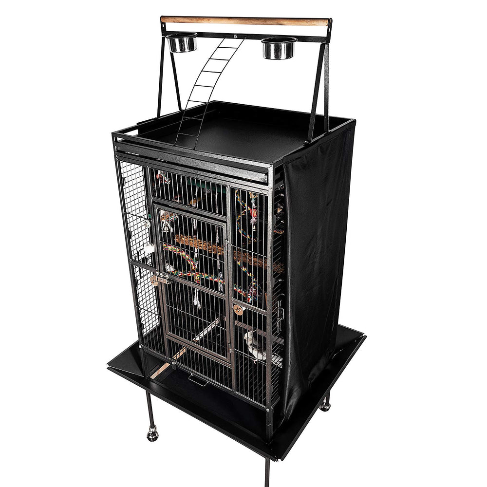 Colorday Good Night cover over a bird cage reduces visual distractions at dusk