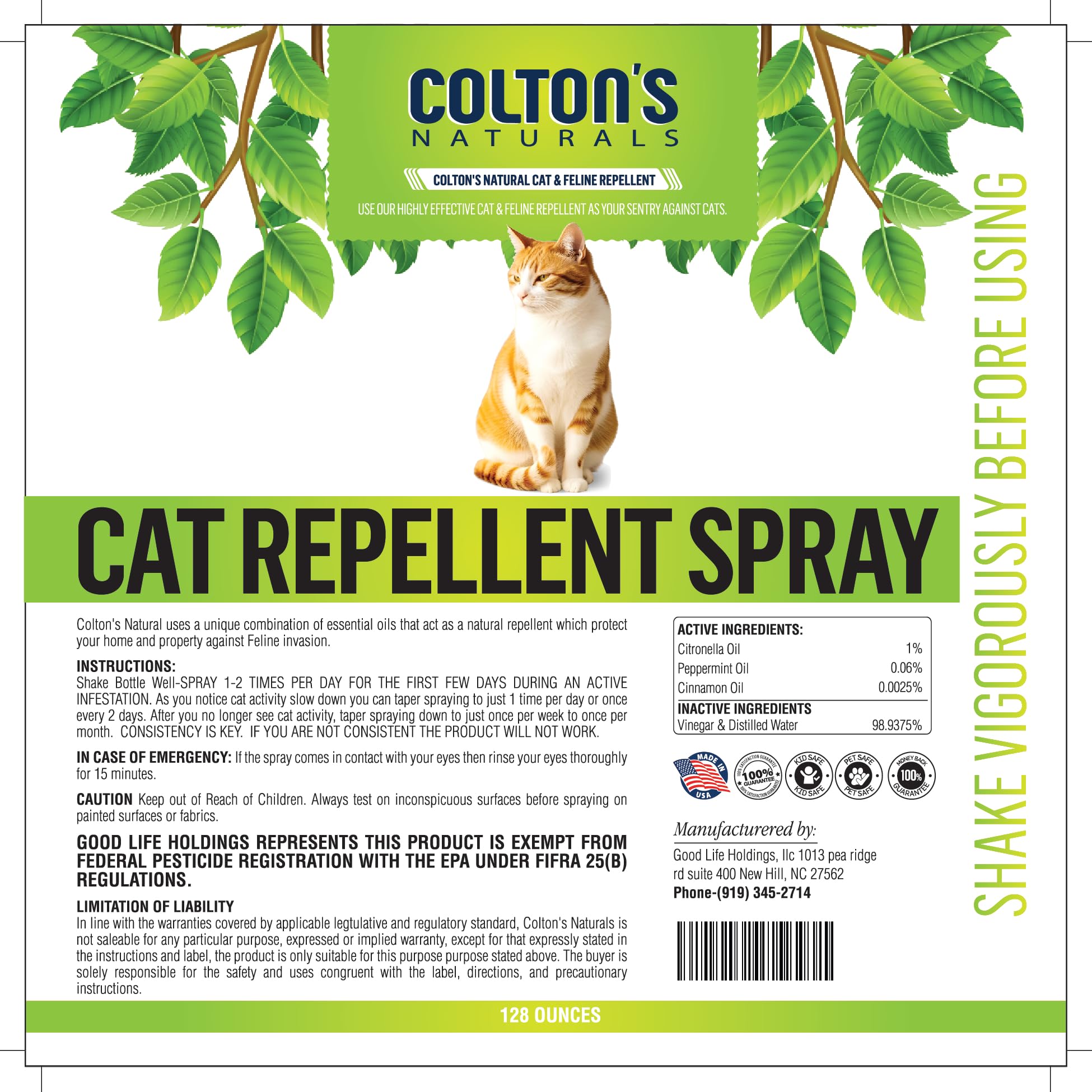 Colton's Naturals Cat Repellent Spray application outdoors deters neighborhood cats.