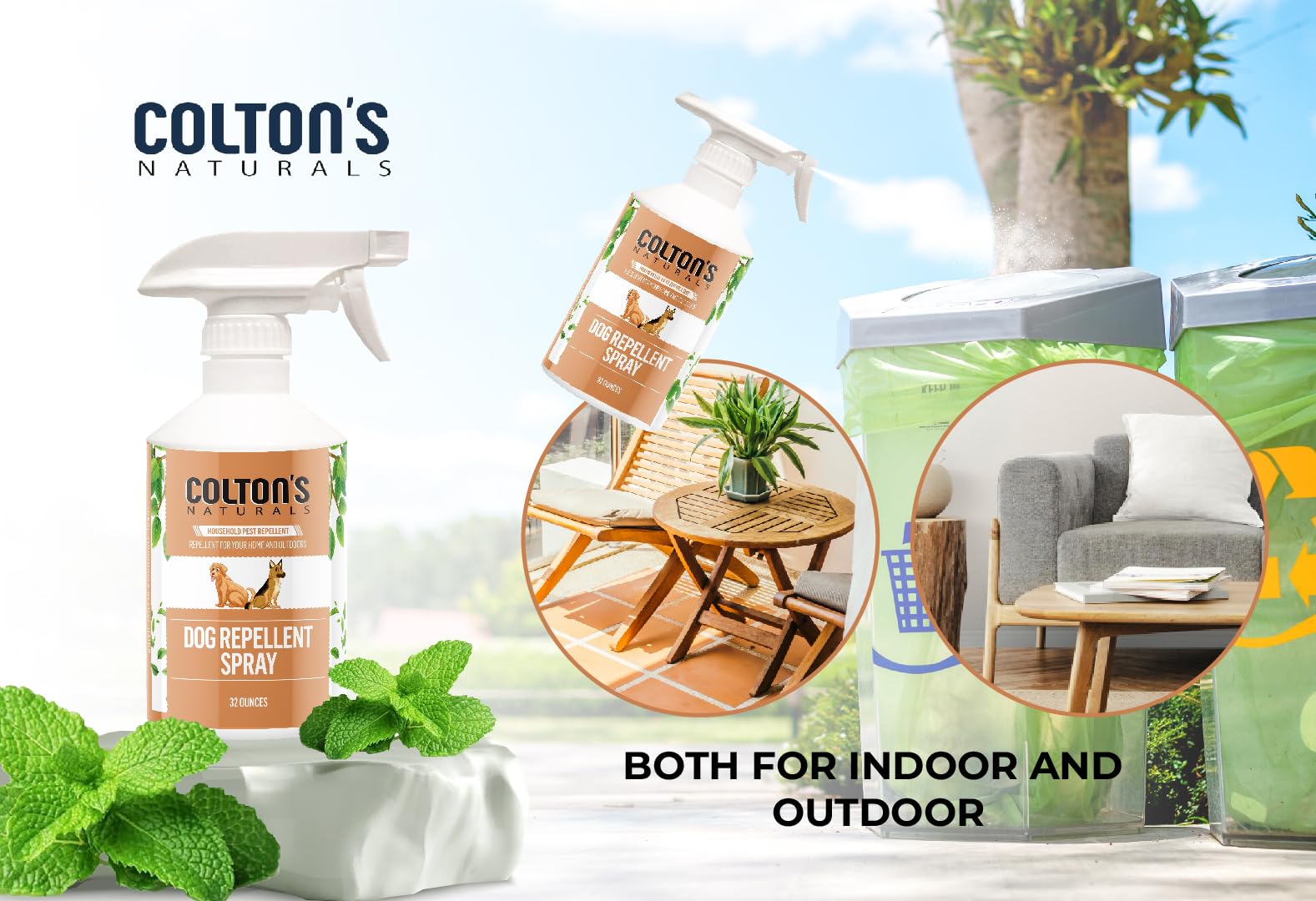 Colton's Naturals Dog Repellent Spray used outdoors to protect garden areas.