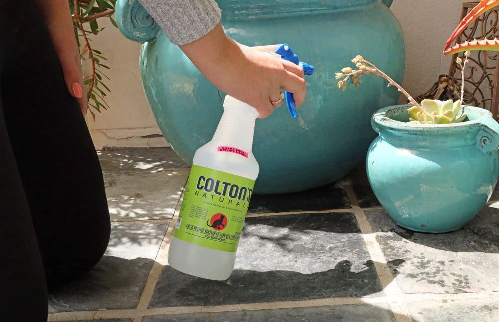 Colton's Naturals perimeter-spray around garden beds keeps cats away.