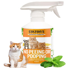 Colton's Naturals NO PEE NO POOP spray bottle deters unwanted bathroom spots with a natural scent.