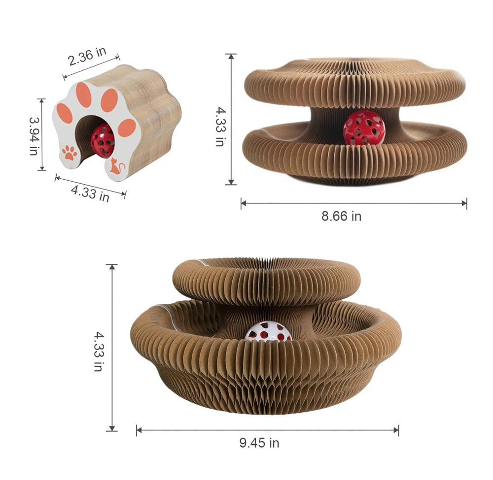 Comasua cat toy helps protect furniture during scratching.
