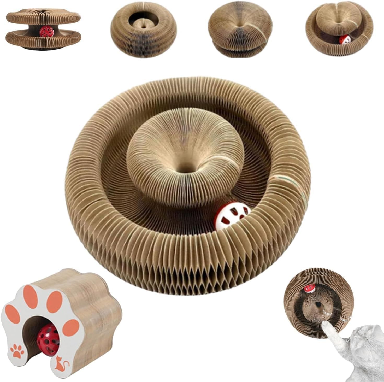 Comasua Kitty Curls Cat Toy front view showing interactive cardboard scratcher for indoor play
