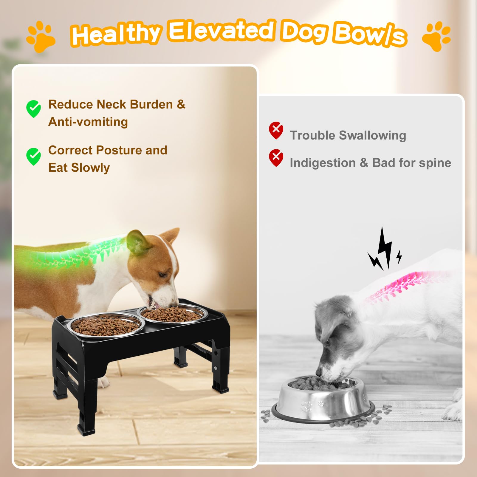 COMESOON anti-slip feet keep the elevated bowls stable during meals