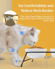 COMESOON dual 13oz ceramic bowls with a non-slip stand keep food and water neatly separated.