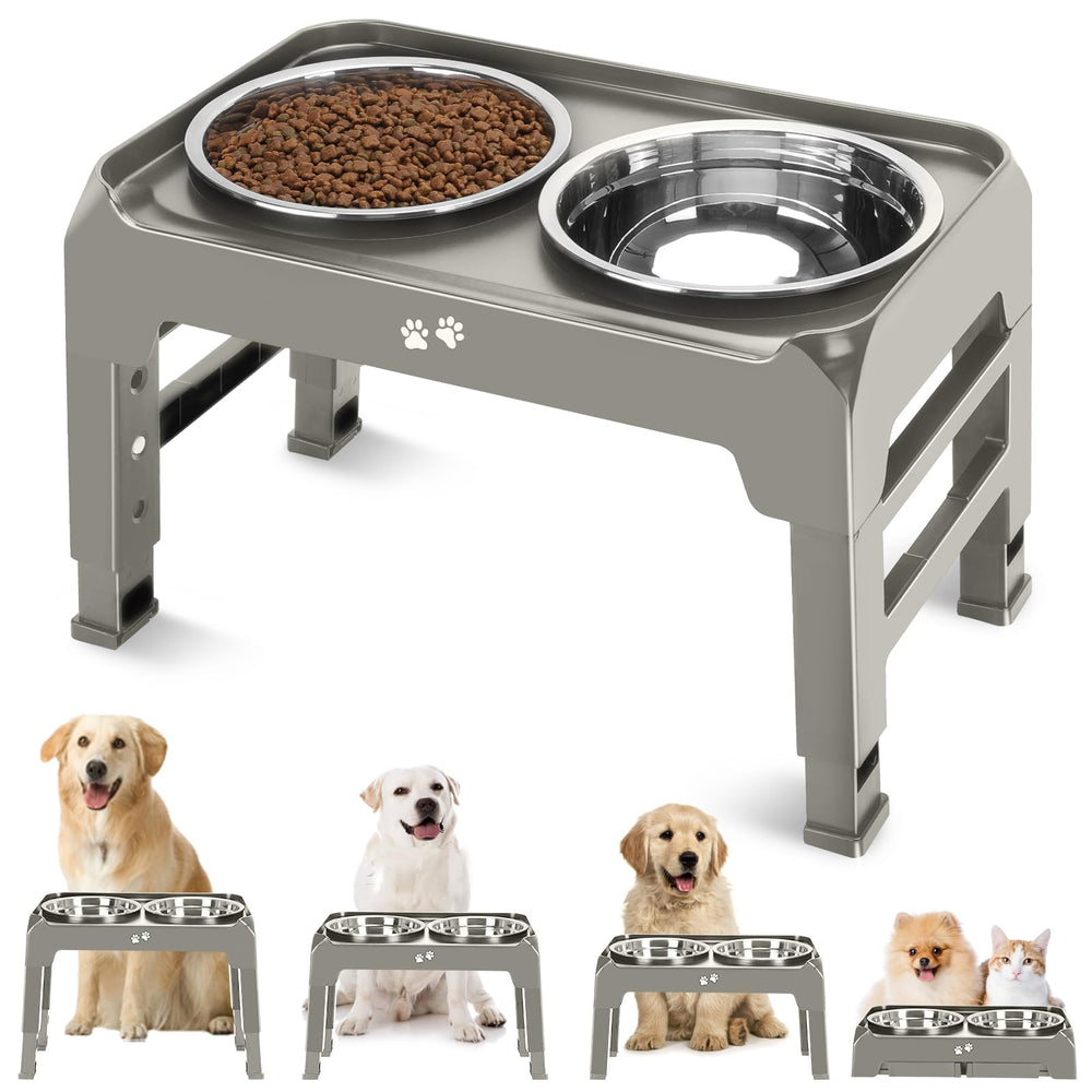COMESOON elevated dog bowl stand with four height options for growing dogs.