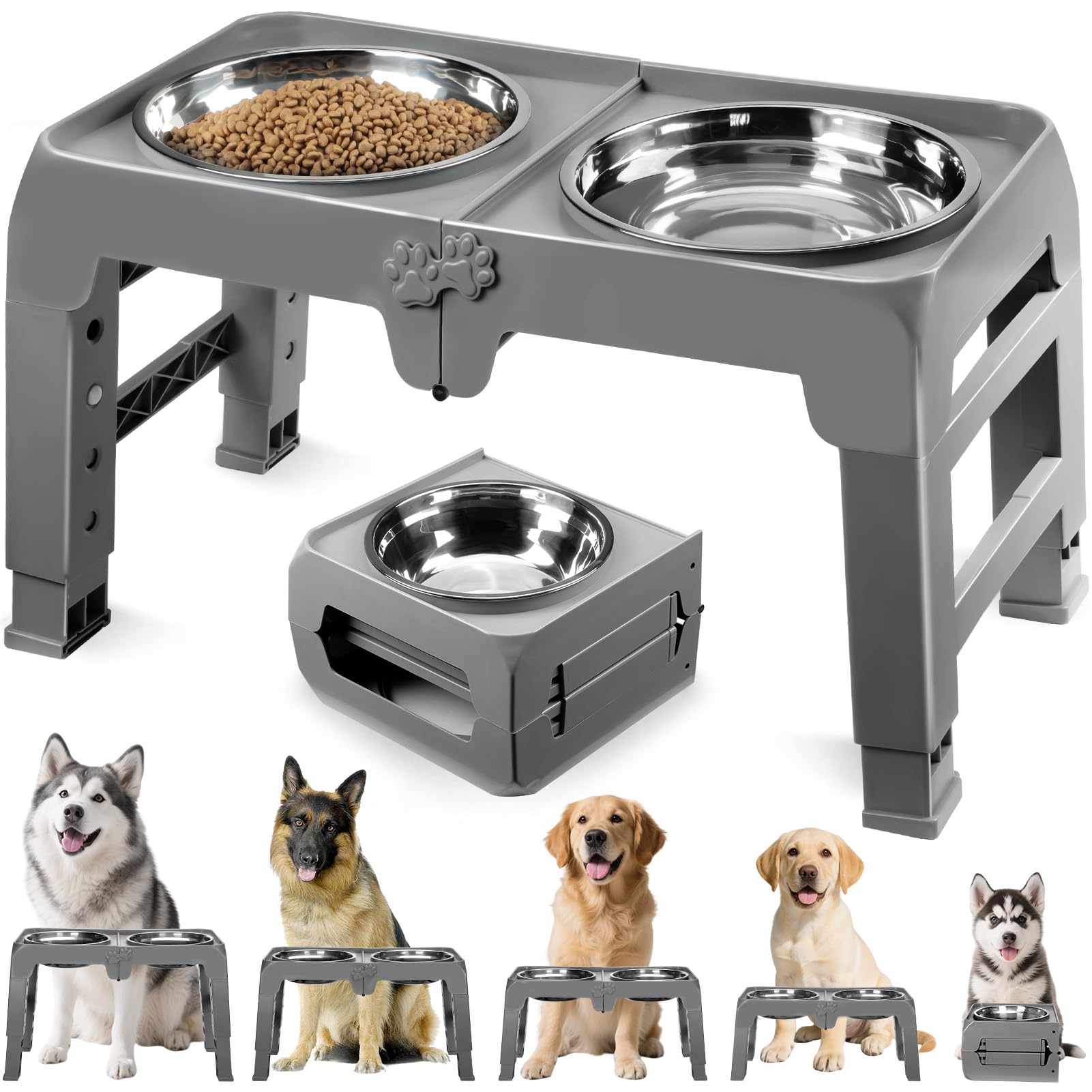 COMESOON elevated dog bowl stand front view with two 10-inch bowls for large dogs.
