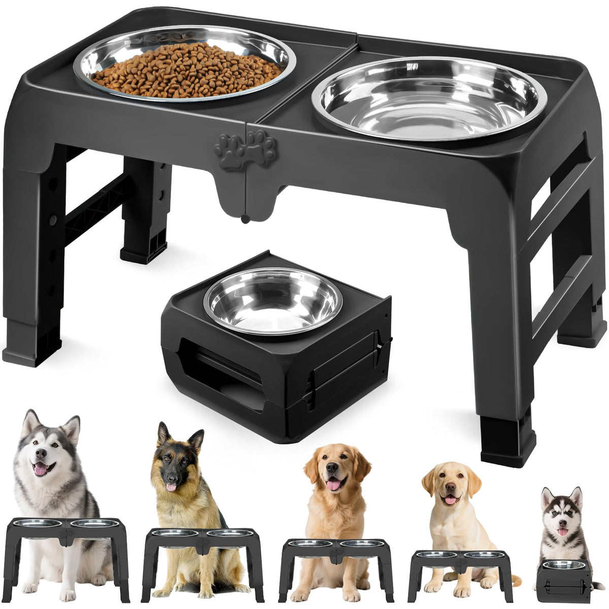 COMESOON elevated dog bowl stand for large dogs, sturdy feeding height.