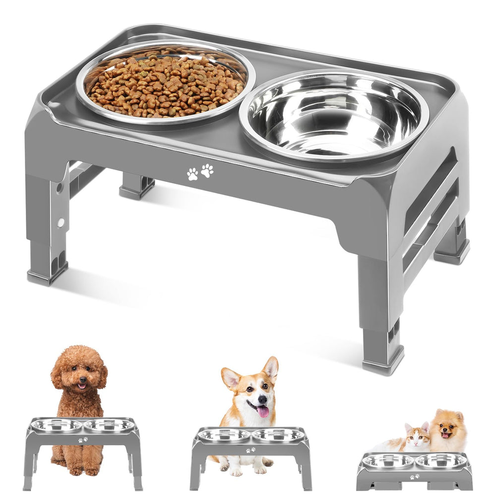 COMESOON elevated stand with three heights supports comfortable feeding for small and medium dogs.