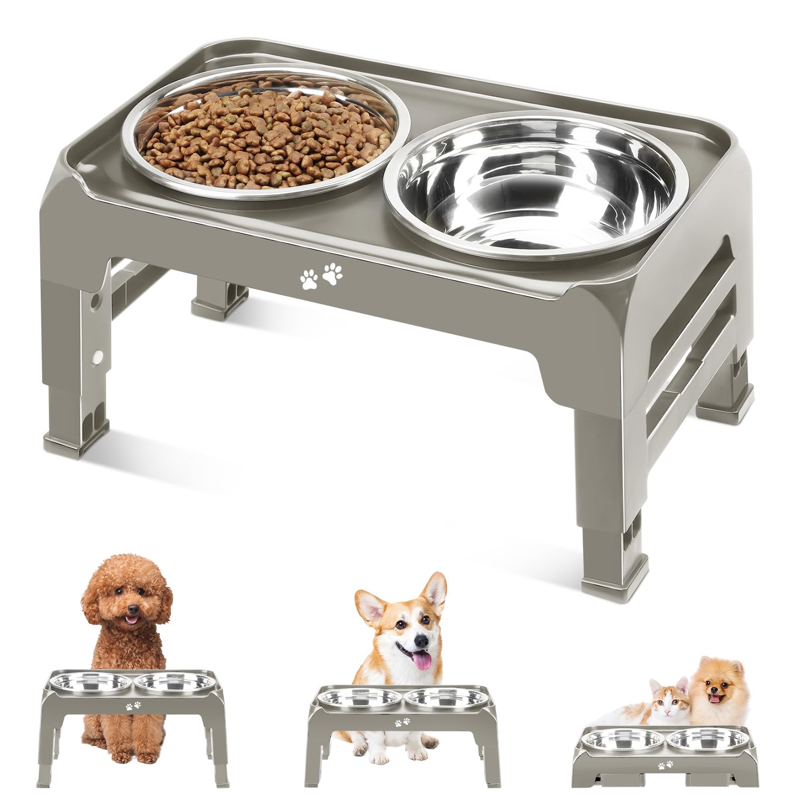 COMESOON elevated stand with 3-height options supports growing small dogs