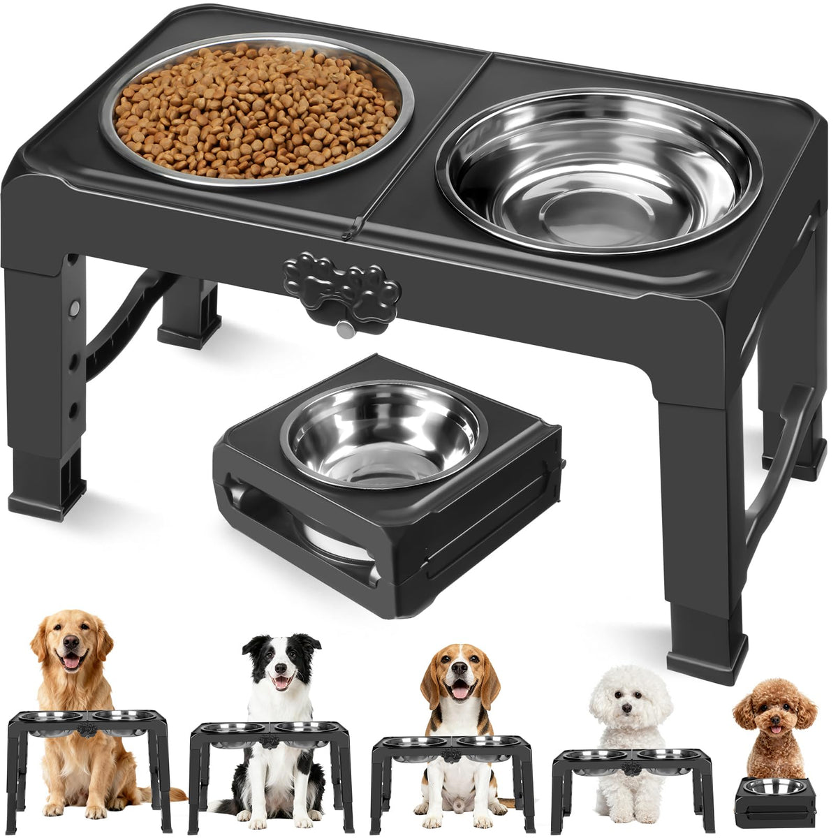 COMESOON elevated dog bowls stand with adjustable height for growing dogs.
