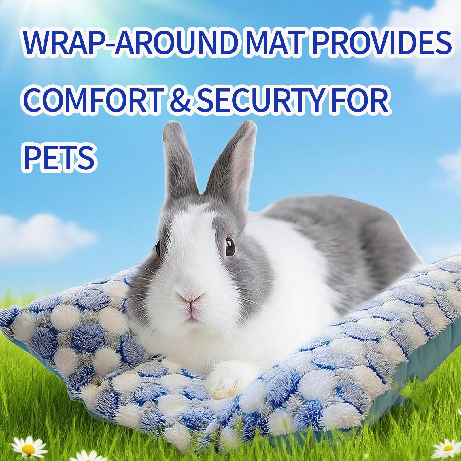 Comfisit rabbit bed blue shade blends with home decor.