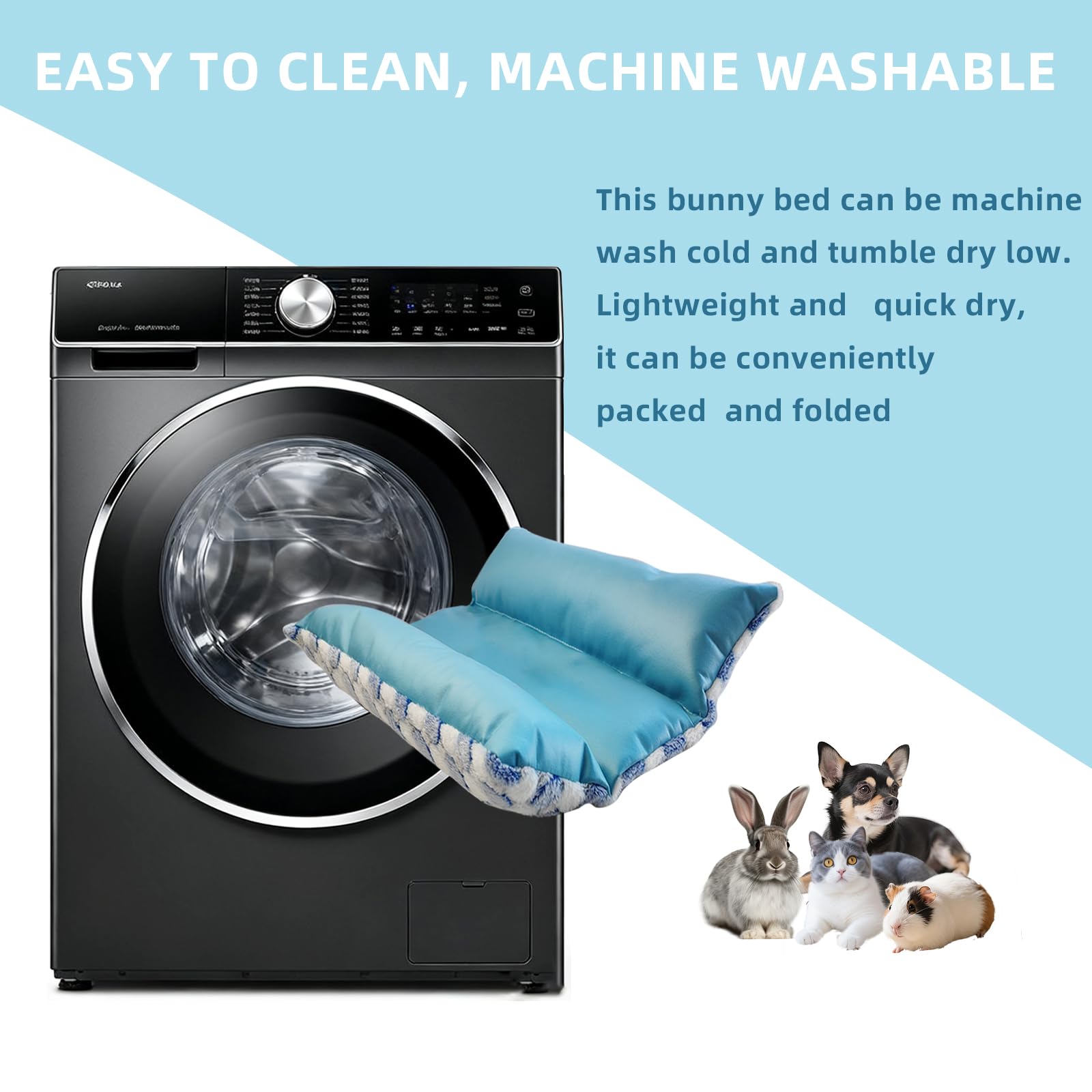 Comfisit rabbit bed machine-washable materials for easy cleaning.