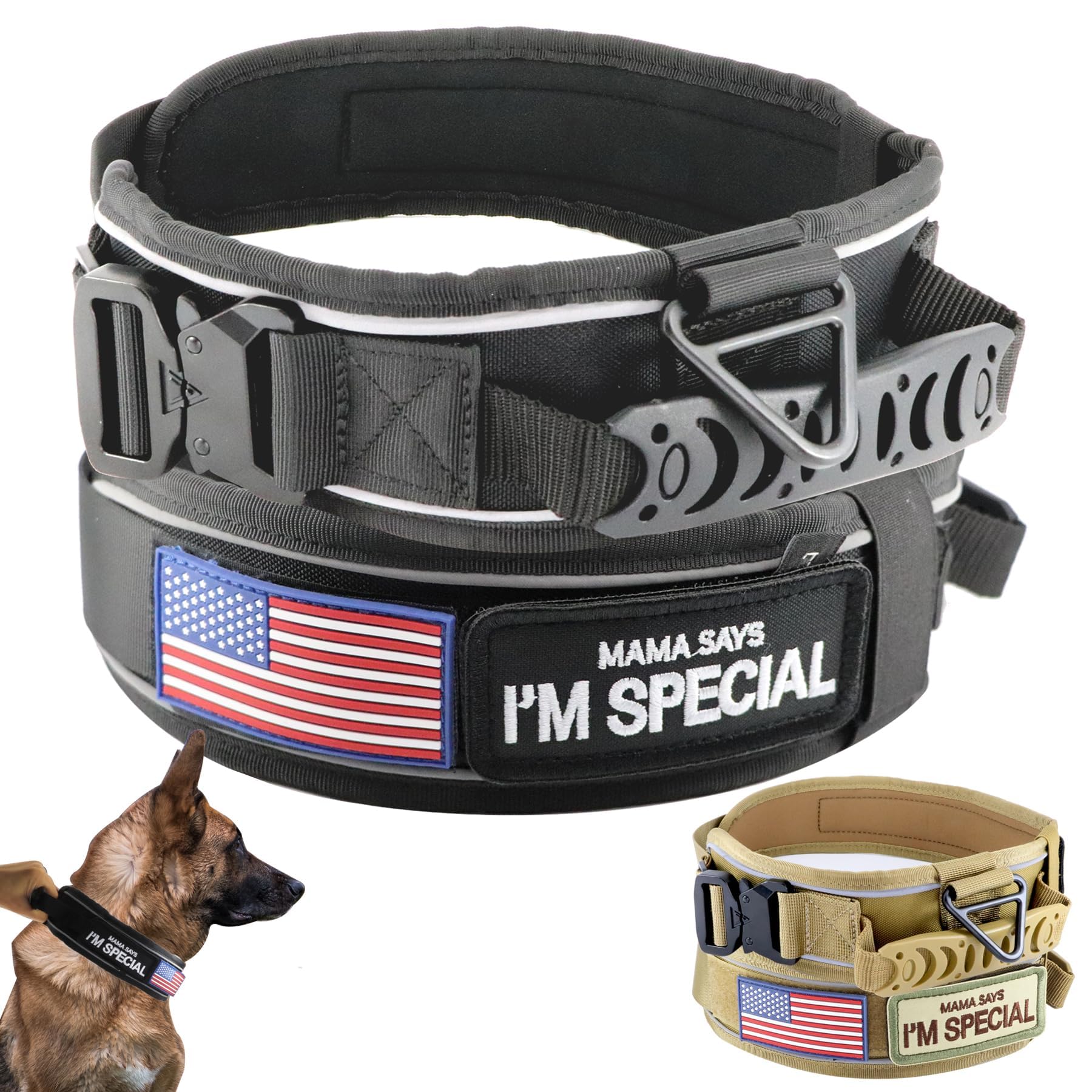 Comfluxe tactical dog collar with padded handle for safer control during walks.