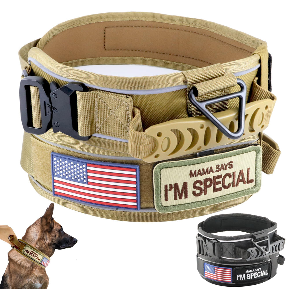 Comfluxe tactical dog collar handle for a secure grip during hikes and emergencies
