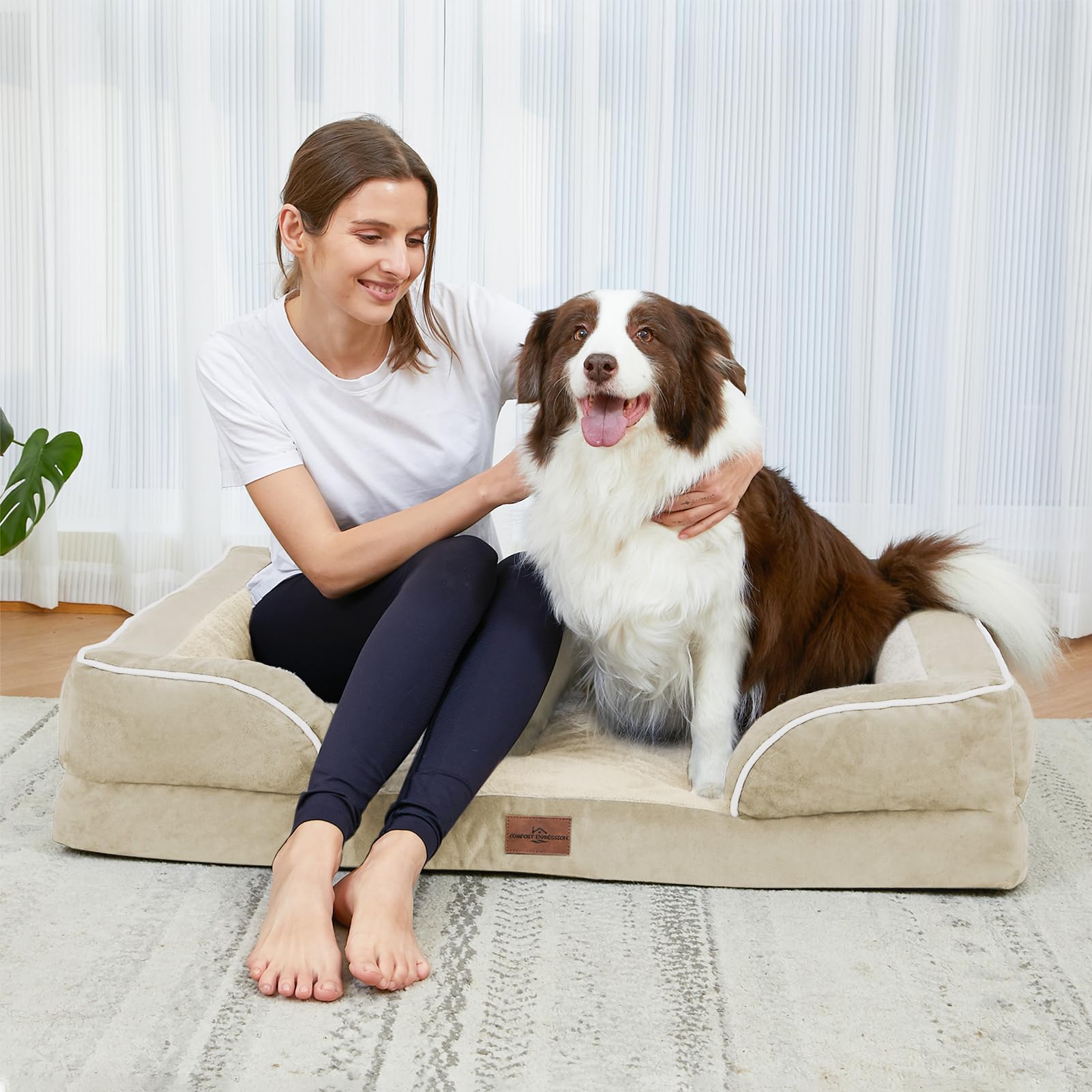 Comfort Expression beige dog bed blends with home decor