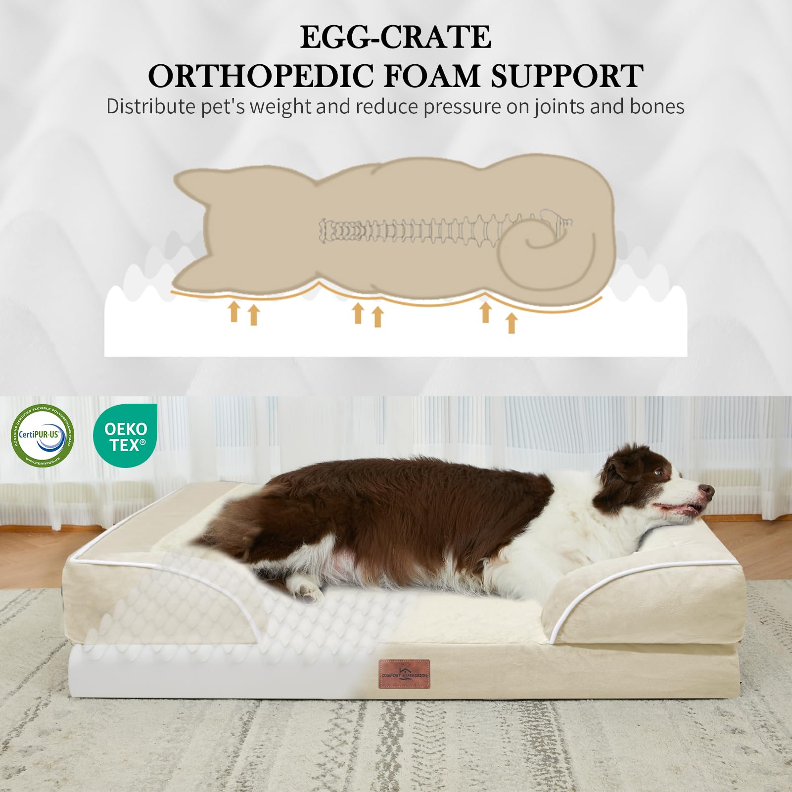 Comfort Expression orthopedic bed with four-sided wrap supporting neck and head