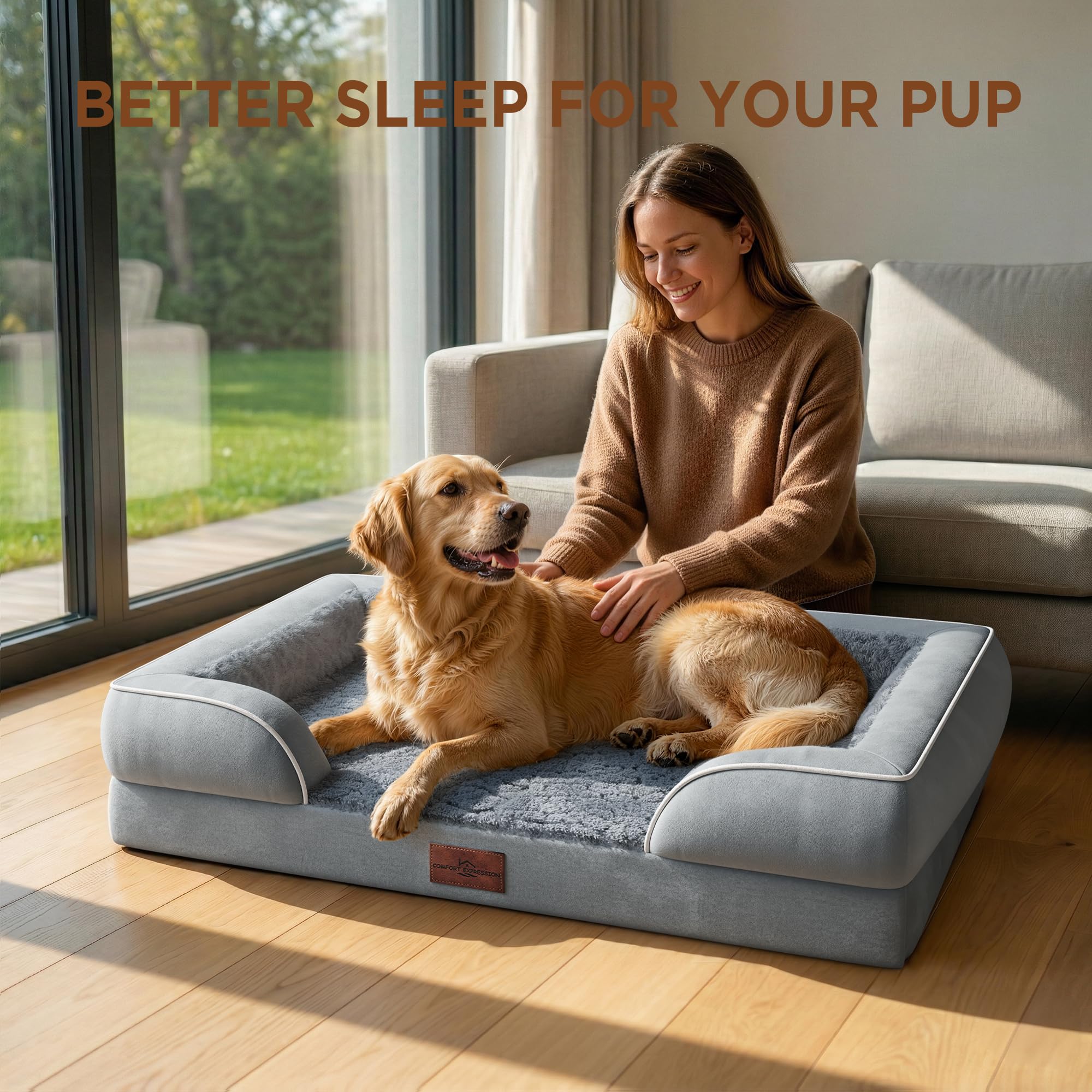 Three-sided bolsters provide head and neck support on the bed.