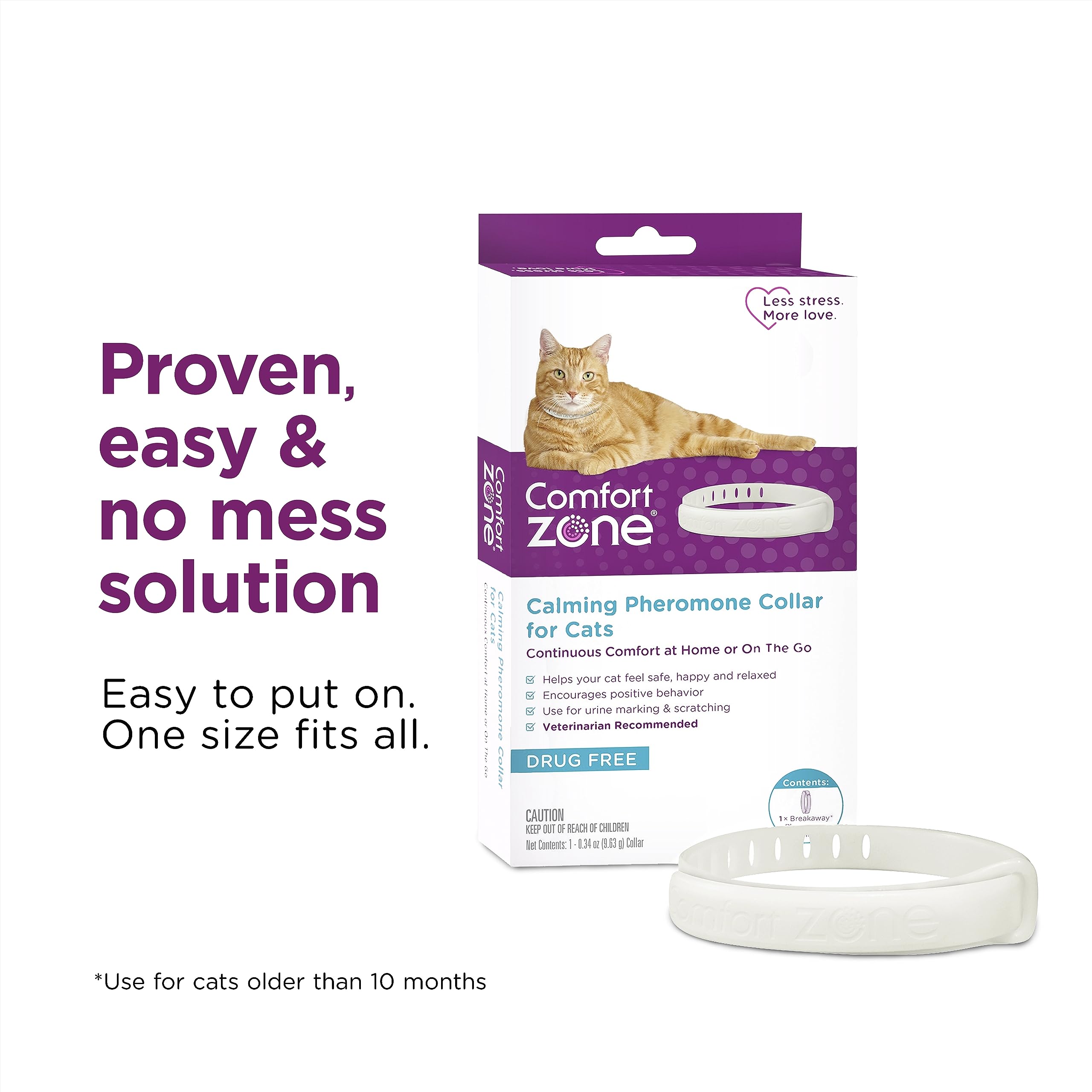 Cat wearing Comfort Zone collar during routine changes like vet visits