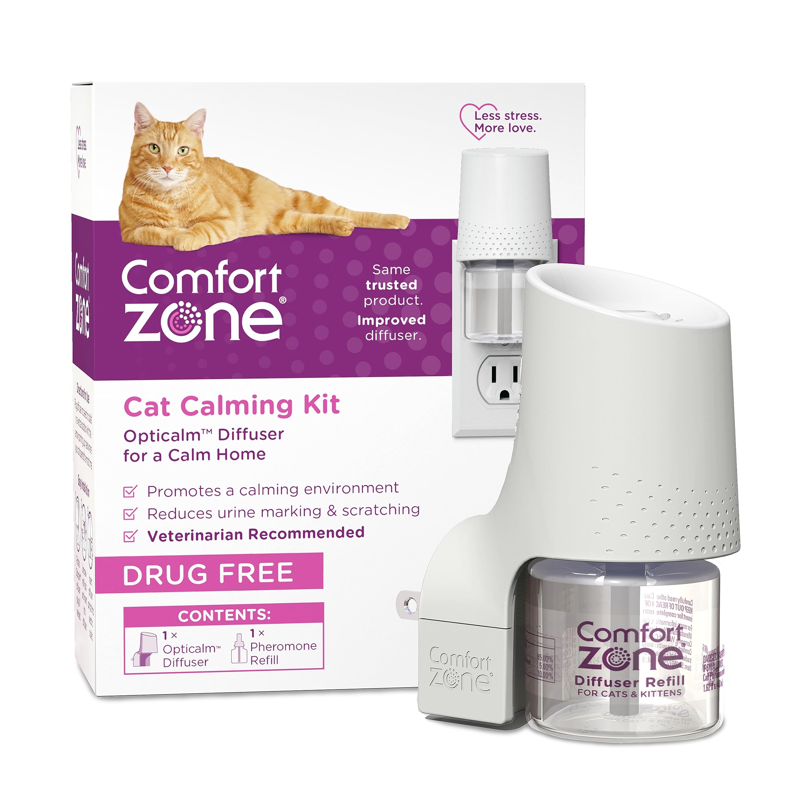 Comfort Zone cat calming diffuser in a room creates a calm ambiance.