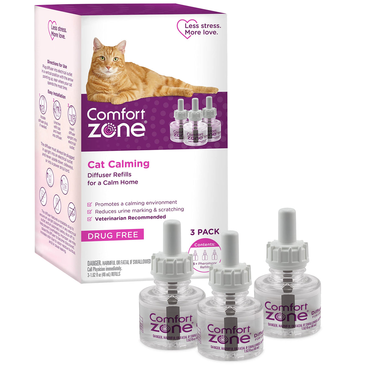 Comfort Zone cat calming diffuser refill 3-pack visible in packaging for calm home life