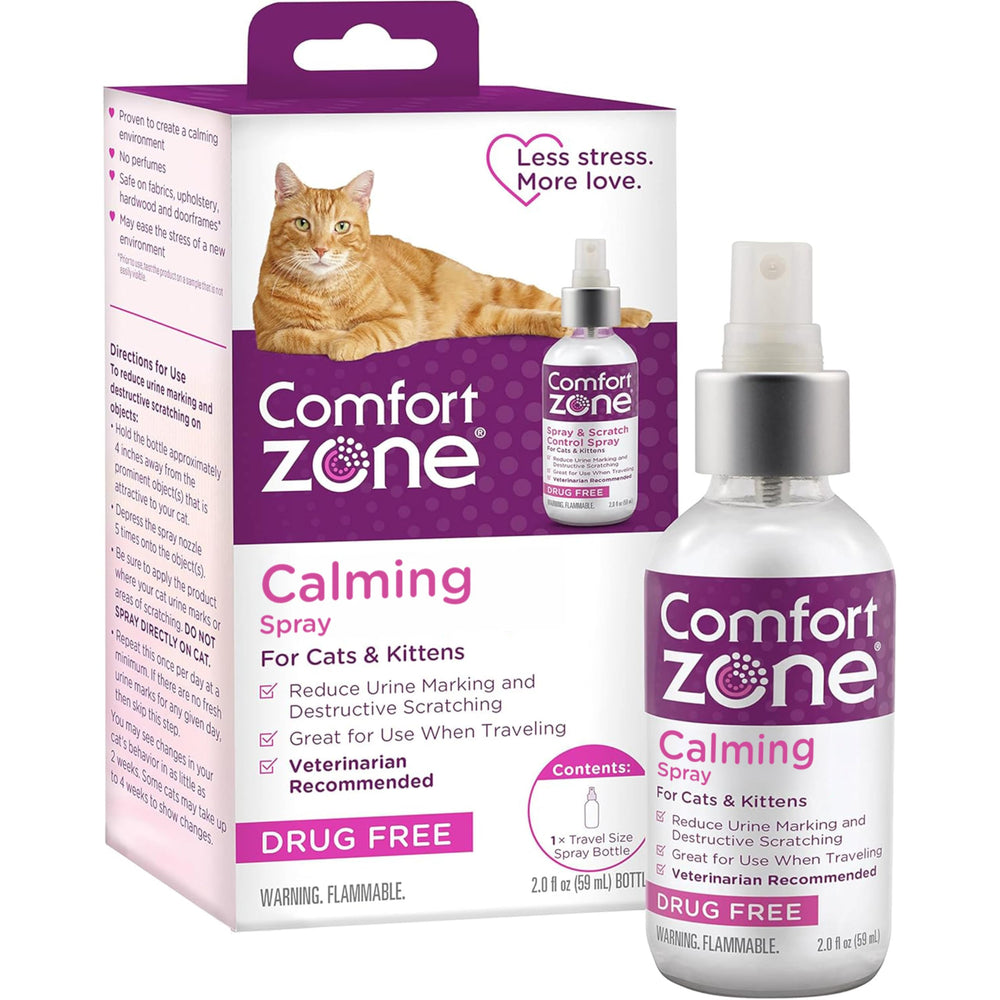 Comfort Zone cat calming pheromone spray travel size bottle ready for on the go use.