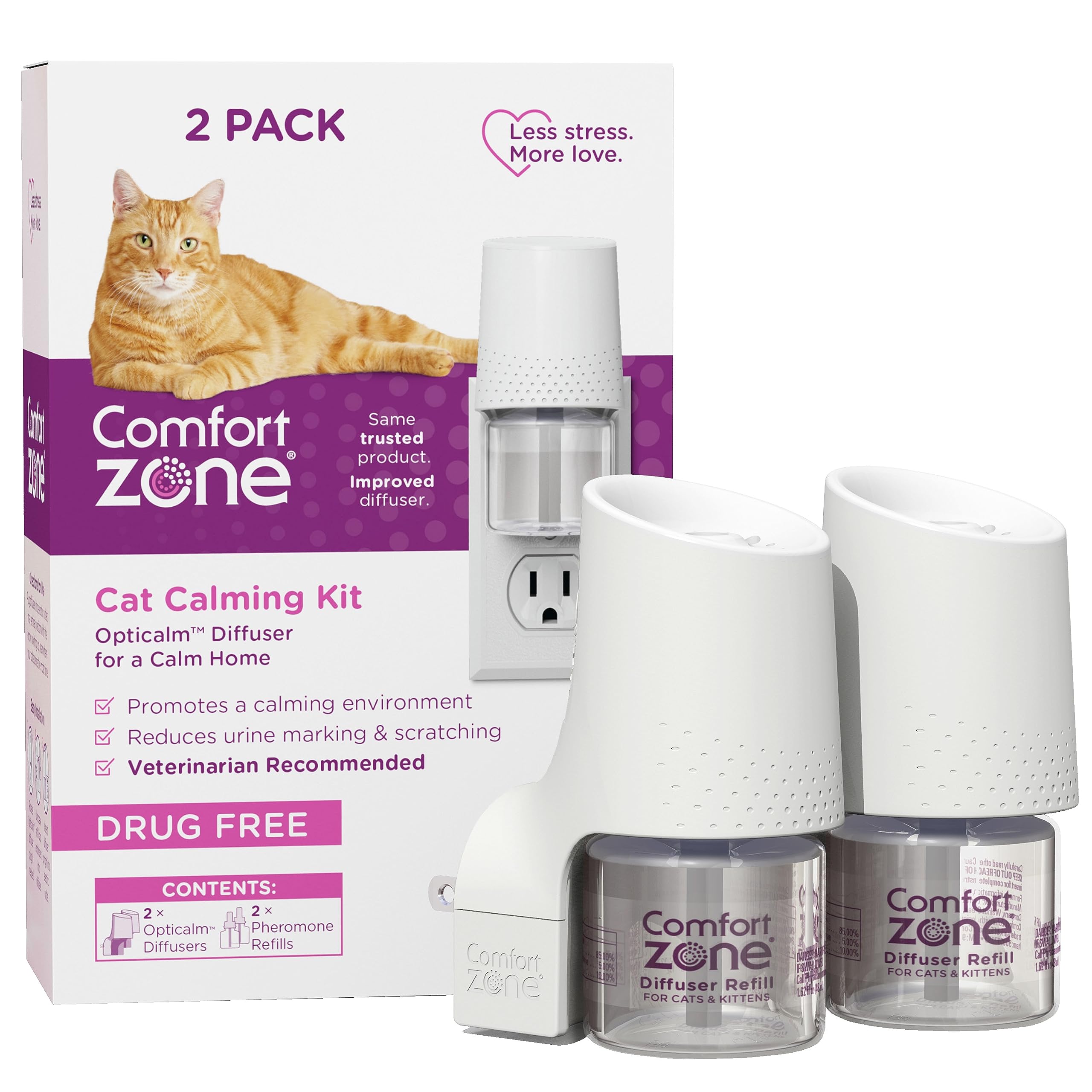 Comfort Zone cat diffuser in room helps ease tension for your cat.