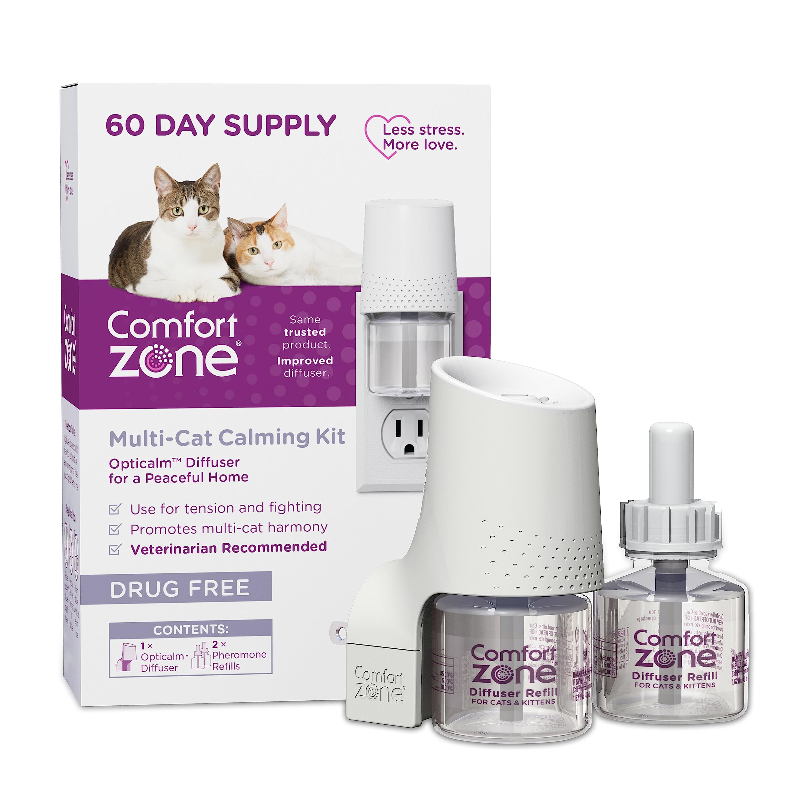 Comfort Zone multicat calming diffuser in a room promoting calmer cat interactions.