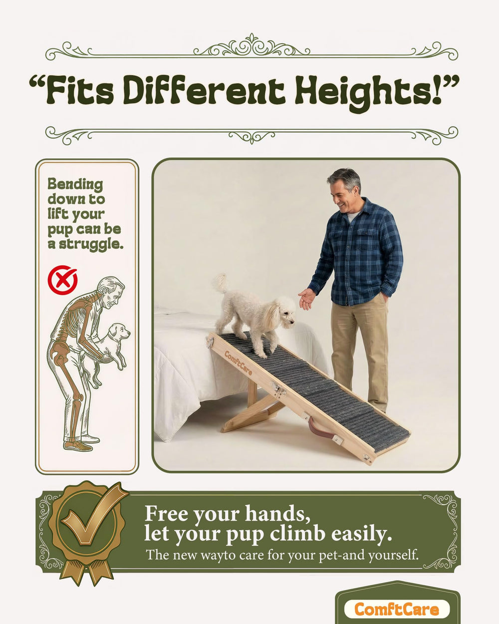 Comftcare dog ramp compact storage folds flat when not in use