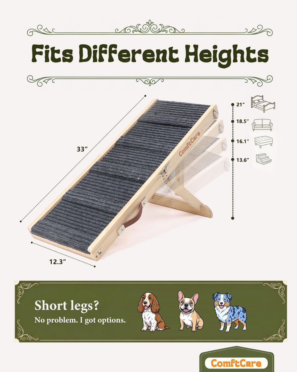 Comftcare dog ramp lightweight portable design for room-to-room use