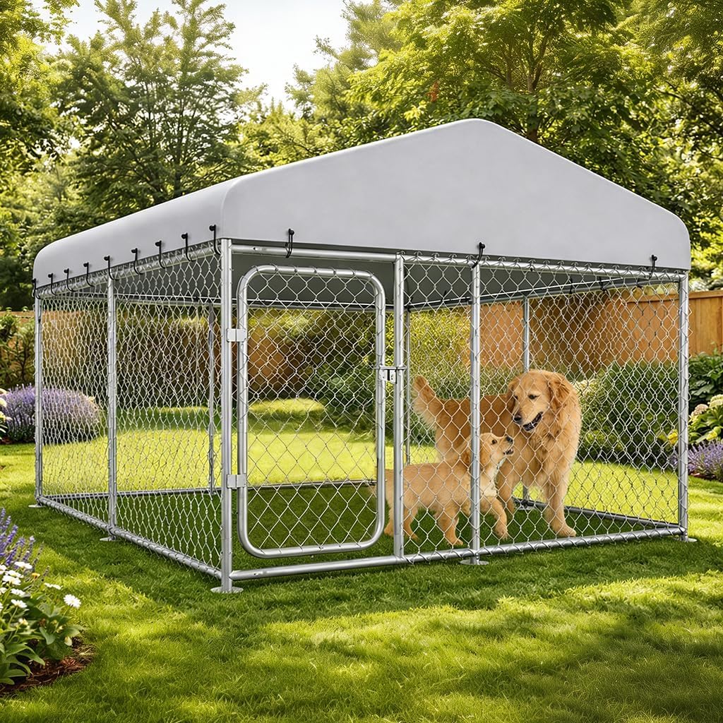 COMHOMA kennel roofed outdoor dog kennel protects pets from sun and rain.