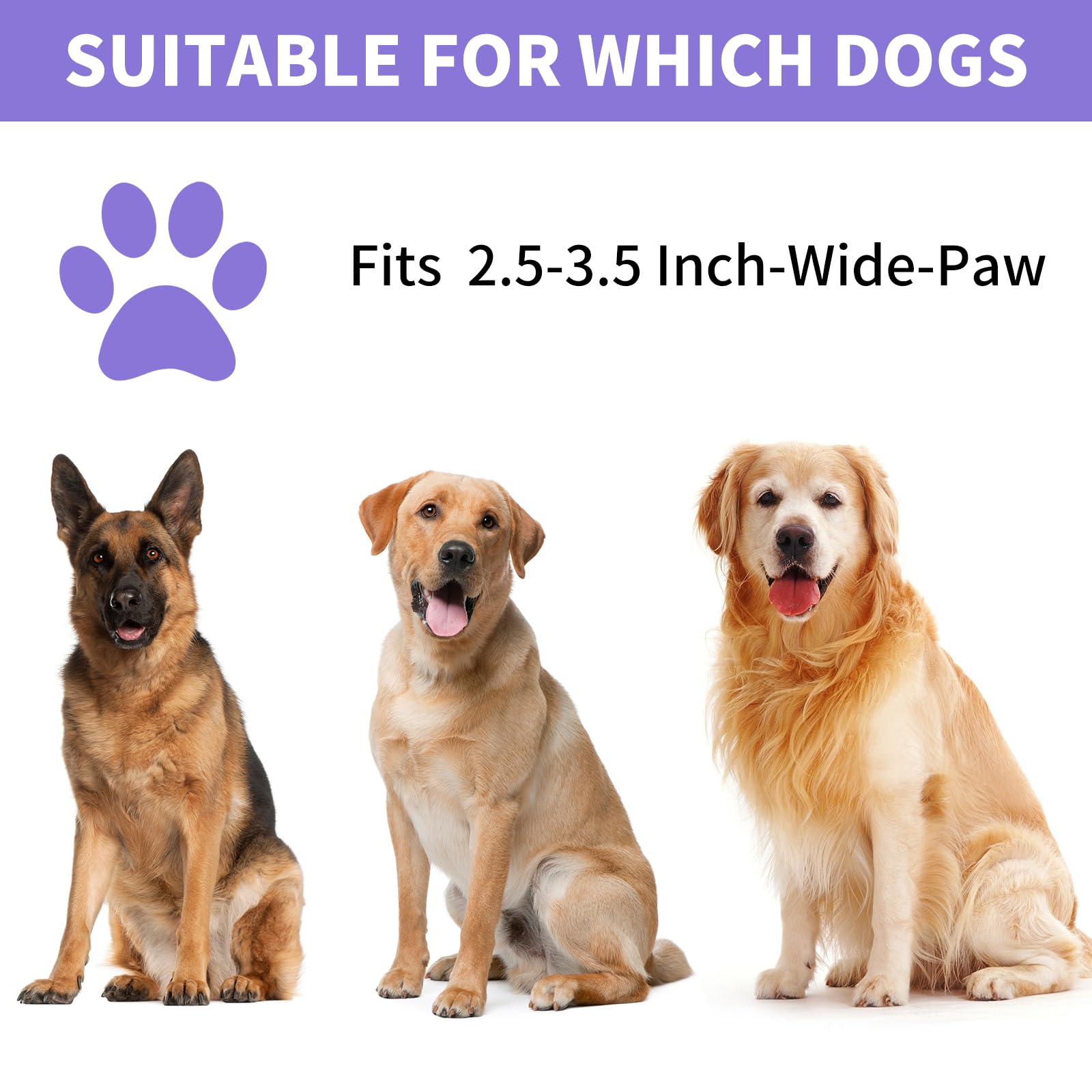 Size-large kit supports paws up to 3.5 inches.
