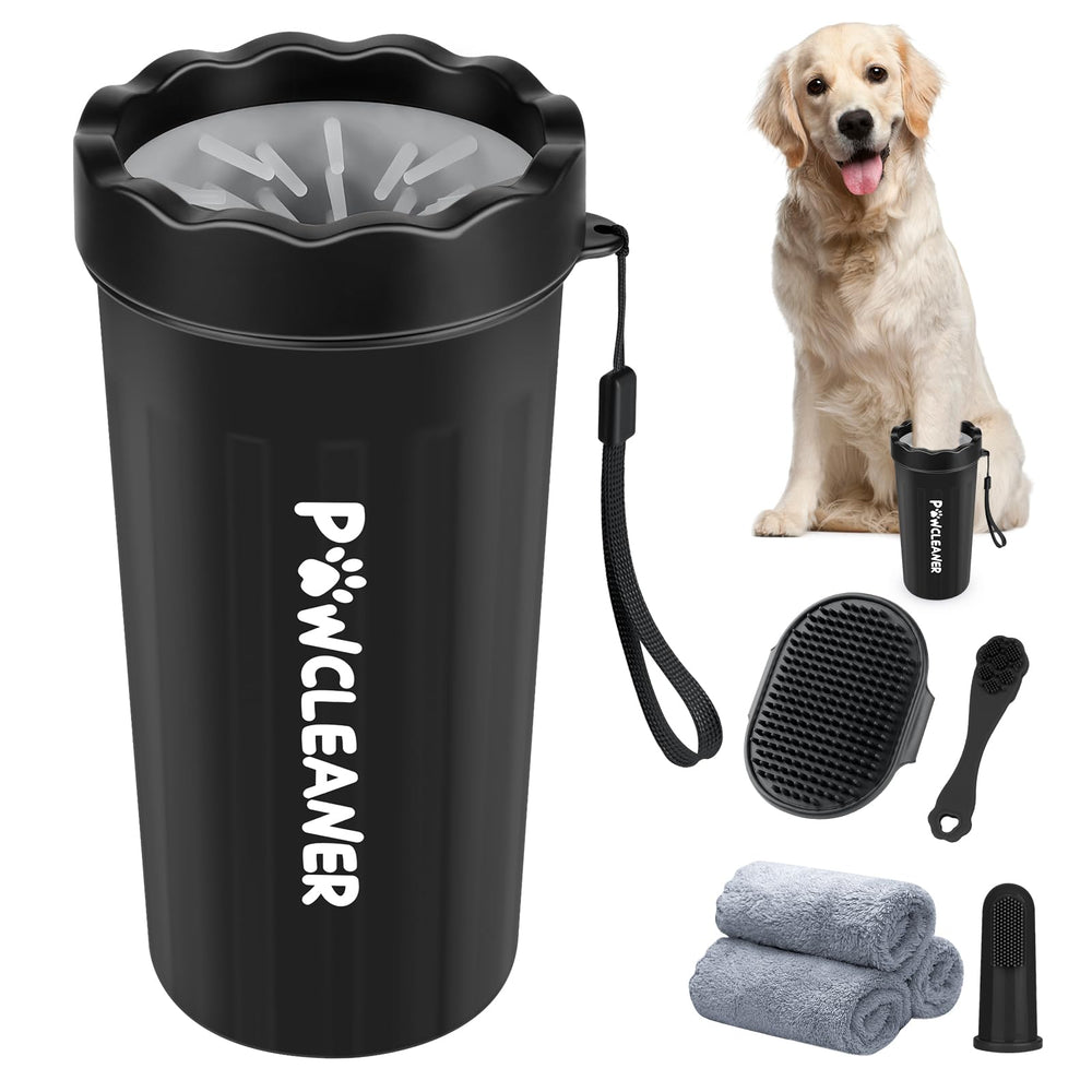 Comotech portable paw washer in orange cleans dog paws after outdoor adventures.