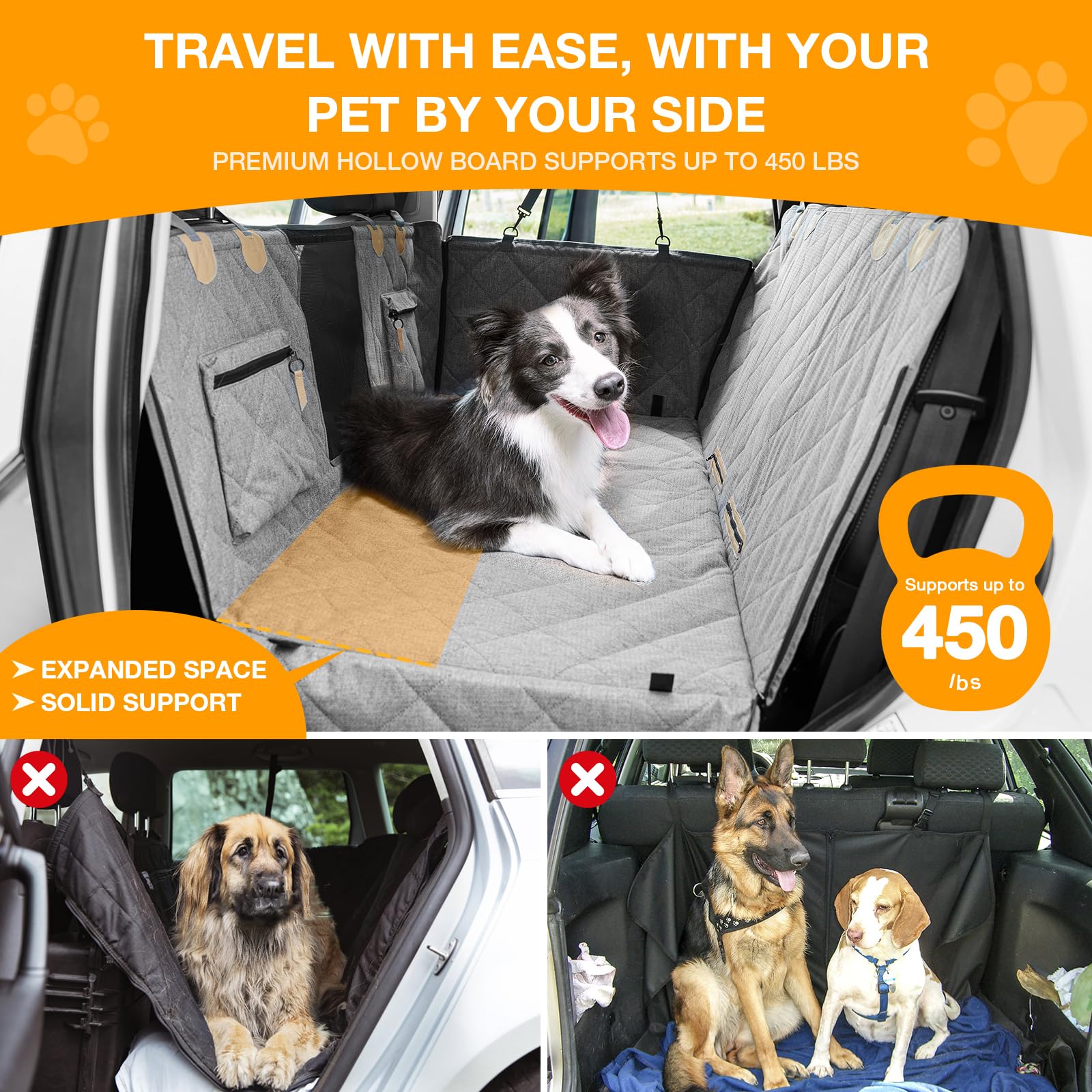 COMPAWNY hard bottom support dog hammock stabilizing the ride on bumpy roads